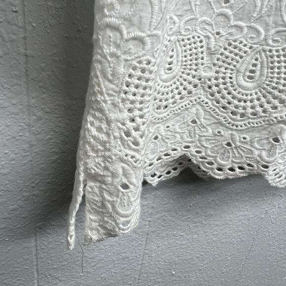 FDJ Women's Garden Core Peasant Coastal Embroidered Crochet Vacation Top Size 4 - Picture 9 of 14